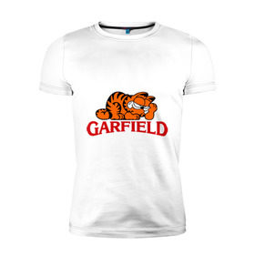 Мужская футболка премиум с принтом Гарфилд (Garfield) в Курске, 92% хлопок, 8% лайкра | приталенный силуэт, круглый вырез ворота, длина до линии бедра, короткий рукав | garfild | кот | котяра | мультик | мультфильм