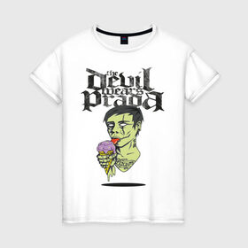 Женская футболка хлопок с принтом the devil wears prada в Курске, 100% хлопок | прямой крой, круглый вырез горловины, длина до линии бедер, слегка спущенное плечо | зомби