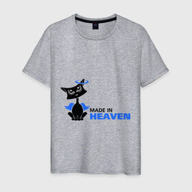 Мужская футболка хлопок с принтом Made in heaven. Кот в Курске, 100% хлопок | прямой крой, круглый вырез горловины, длина до линии бедер, слегка спущенное плечо. | made in heaven | кот | кошка | кошки | прикольные картинки | сделана в раю