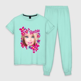 Женская пижама хлопок с принтом Барби красавица в Курске, 100% хлопок | брюки и футболка прямого кроя, без карманов, на брюках мягкая резинка на поясе и по низу штанин | 90 | 90 е | barbie | барби | ностальгия