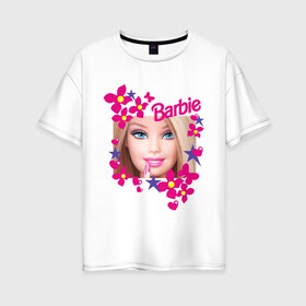 Женская футболка хлопок Oversize с принтом Барби красавица в Курске, 100% хлопок | свободный крой, круглый ворот, спущенный рукав, длина до линии бедер
 | 90 | 90 е | barbie | барби | ностальгия