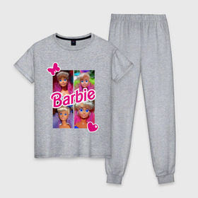 Женская пижама хлопок с принтом Куклы Барби в Курске, 100% хлопок | брюки и футболка прямого кроя, без карманов, на брюках мягкая резинка на поясе и по низу штанин | 90 | 90 е | barbie | барби | ностальгия