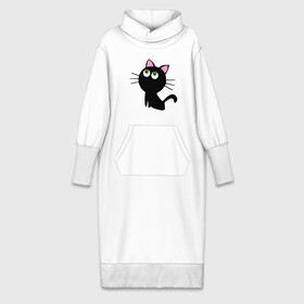 Платье удлиненное хлопок с принтом Маленький котенок в Курске,  |  | киса | котенок | котик | кошка | черная кошка | черный кот