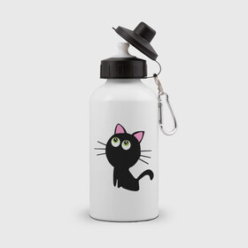 Бутылка спортивная с принтом Маленький котенок в Курске, металл | емкость — 500 мл, в комплекте две пластиковые крышки и карабин для крепления | Тематика изображения на принте: киса | котенок | котик | кошка | черная кошка | черный кот