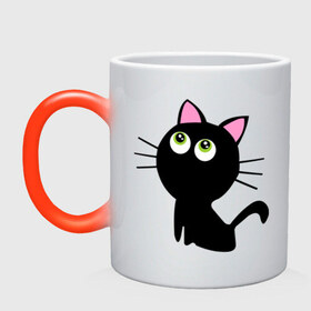 Кружка хамелеон с принтом Маленький котенок в Курске, керамика | меняет цвет при нагревании, емкость 330 мл | киса | котенок | котик | кошка | черная кошка | черный кот