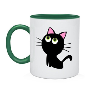 Кружка двухцветная с принтом Маленький котенок в Курске, керамика | объем — 330 мл, диаметр — 80 мм. Цветная ручка и кайма сверху, в некоторых цветах — вся внутренняя часть | киса | котенок | котик | кошка | черная кошка | черный кот