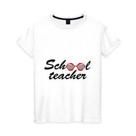 Женская футболка хлопок с принтом school teacher в Курске, 100% хлопок | прямой крой, круглый вырез горловины, длина до линии бедер, слегка спущенное плечо | губы | очки | помада | рот | школа | школьный учитель