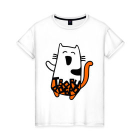 Женская футболка хлопок с принтом Твори добро в Курске, 100% хлопок | прямой крой, круглый вырез горловины, длина до линии бедер, слегка спущенное плечо | cat | kitty | котенок | котик | котяра | кошак