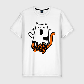 Мужская футболка премиум с принтом Твори добро в Курске, 92% хлопок, 8% лайкра | приталенный силуэт, круглый вырез ворота, длина до линии бедра, короткий рукав | cat | kitty | котенок | котик | котяра | кошак