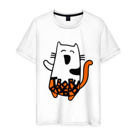 Мужская футболка хлопок с принтом Твори добро в Курске, 100% хлопок | прямой крой, круглый вырез горловины, длина до линии бедер, слегка спущенное плечо. | cat | kitty | котенок | котик | котяра | кошак