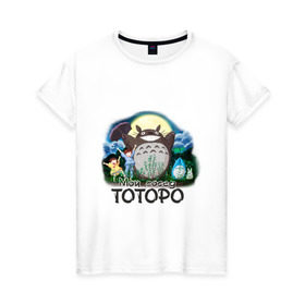 Женская футболка хлопок с принтом Мой сосед Тоторо в Курске, 100% хлопок | прямой крой, круглый вырез горловины, длина до линии бедер, слегка спущенное плечо | anime | totoro | аниме | анимэ. мой сосед тоторо | тоторо