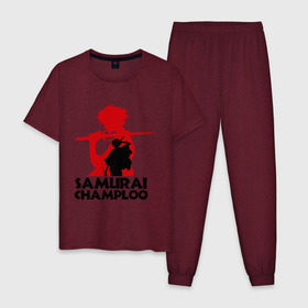 Мужская пижама хлопок с принтом Самурай Champloo в Курске, 100% хлопок | брюки и футболка прямого кроя, без карманов, на брюках мягкая резинка на поясе и по низу штанин
 | Тематика изображения на принте: anime | samurai champloo | аниме | анимэ | самурай чамплу