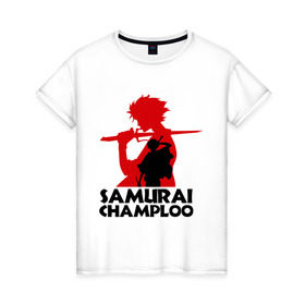 Женская футболка хлопок с принтом Самурай Champloo в Курске, 100% хлопок | прямой крой, круглый вырез горловины, длина до линии бедер, слегка спущенное плечо | anime | samurai champloo | аниме | анимэ | самурай чамплу