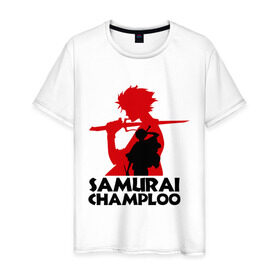 Мужская футболка хлопок с принтом Самурай Champloo в Курске, 100% хлопок | прямой крой, круглый вырез горловины, длина до линии бедер, слегка спущенное плечо. | Тематика изображения на принте: anime | samurai champloo | аниме | анимэ | самурай чамплу