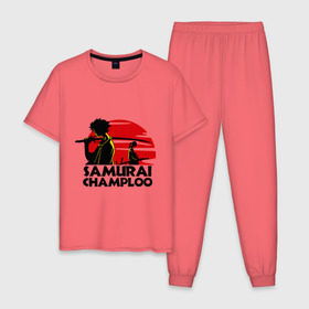 Мужская пижама хлопок с принтом Самурай Champloo закат в Курске, 100% хлопок | брюки и футболка прямого кроя, без карманов, на брюках мягкая резинка на поясе и по низу штанин
 | anime | samurai champloo | аниме | анимэ | самурай чамплу