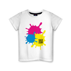 Детская футболка хлопок с принтом blur design в Курске, 100% хлопок | круглый вырез горловины, полуприлегающий силуэт, длина до линии бедер | Тематика изображения на принте: qr | кляксы | код | разноцветные | шифр | яркие