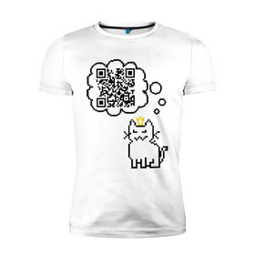 Мужская футболка премиум с принтом Коты правят миром в Курске, 92% хлопок, 8% лайкра | приталенный силуэт, круглый вырез ворота, длина до линии бедра, короткий рукав | qr код | в короне | код | кот | котенок | куар | кьюар