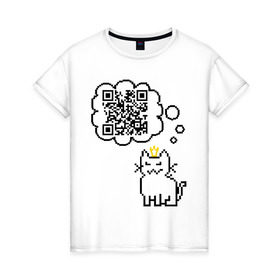 Женская футболка хлопок с принтом Коты правят миром в Курске, 100% хлопок | прямой крой, круглый вырез горловины, длина до линии бедер, слегка спущенное плечо | qr код | в короне | код | кот | котенок | куар | кьюар