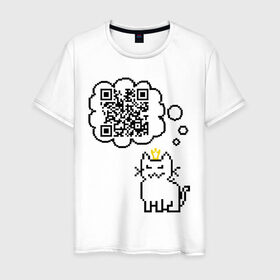 Мужская футболка хлопок с принтом Коты правят миром в Курске, 100% хлопок | прямой крой, круглый вырез горловины, длина до линии бедер, слегка спущенное плечо. | Тематика изображения на принте: qr код | в короне | код | кот | котенок | куар | кьюар