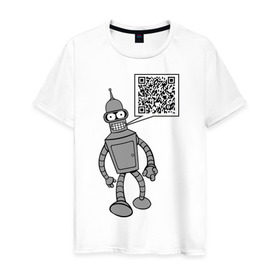 Мужская футболка хлопок с принтом Построю свой мир в Курске, 100% хлопок | прямой крой, круглый вырез горловины, длина до линии бедер, слегка спущенное плечо. | qr код | интернет | мультики | мультфильмы | надпись | технологии | футурама | шифр