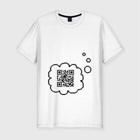 Мужская футболка премиум с принтом Привет, мир! в Курске, 92% хлопок, 8% лайкра | приталенный силуэт, круглый вырез ворота, длина до линии бедра, короткий рукав | qr код | интернет | надпись | послание | технологии | шифр