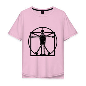 Мужская футболка хлопок Oversize с принтом bender da vinchi в Курске, 100% хлопок | свободный крой, круглый ворот, “спинка” длиннее передней части | Тематика изображения на принте: futurama | бендер да винчи | футурама