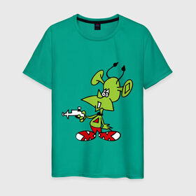 Мужская футболка хлопок с принтом зеленый марсианин в Курске, 100% хлопок | прямой крой, круглый вырез горловины, длина до линии бедер, слегка спущенное плечо. | зеленый марсианин | инопланетянин | марсианин | марсоход | прикольные картинки