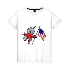 Женская футболка хлопок с принтом космонавт в Курске, 100% хлопок | прямой крой, круглый вырез горловины, длина до линии бедер, слегка спущенное плечо | Тематика изображения на принте: американский флаг | космонавт | космос | марс | марсоход | прикольные картинки | флаг