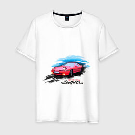 Мужская футболка хлопок с принтом toyota supra красная в Курске, 100% хлопок | прямой крой, круглый вырез горловины, длина до линии бедер, слегка спущенное плечо. | Тематика изображения на принте: tourer | toyota supra | супра | тойота | японские автомобили