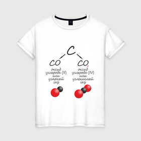 Женская футболка хлопок с принтом Шпаргалка по химии СО2 в Курске, 100% хлопок | прямой крой, круглый вырез горловины, длина до линии бедер, слегка спущенное плечо | химия | шпаргалка | шпора