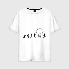 Женская футболка хлопок Oversize с принтом Эволюция после взрыва в Курске, 100% хлопок | свободный крой, круглый ворот, спущенный рукав, длина до линии бедер
 | атомная бомба | мутант | радиация | эволюция | экология | ядерный взрыв
