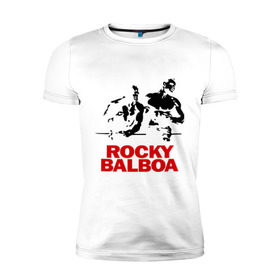 Мужская футболка премиум с принтом Rocky Balboa в Курске, 92% хлопок, 8% лайкра | приталенный силуэт, круглый вырез ворота, длина до линии бедра, короткий рукав | boxing | боксер | роки | рокки | рокки бальбоа | спорт