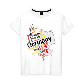 Женская футболка хлопок с принтом Германия (крупные города) в Курске, 100% хлопок | прямой крой, круглый вырез горловины, длина до линии бедер, слегка спущенное плечо | germany | германия | город | города | для туристов | туристические