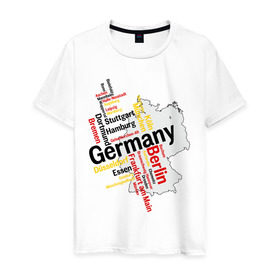 Мужская футболка хлопок с принтом Германия (крупные города) в Курске, 100% хлопок | прямой крой, круглый вырез горловины, длина до линии бедер, слегка спущенное плечо. | germany | германия | город | города | для туристов | туристические
