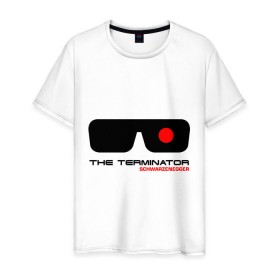 Мужская футболка хлопок с принтом The Terminator в Курске, 100% хлопок | прямой крой, круглый вырез горловины, длина до линии бедер, слегка спущенное плечо. | Тематика изображения на принте: terminator | очки терминатор | терминатор | шварценеггер | шварцнеггер