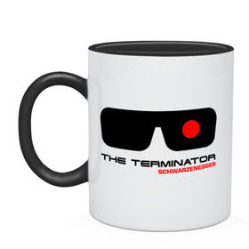 Кружка двухцветная с принтом The Terminator в Курске, керамика | объем — 330 мл, диаметр — 80 мм. Цветная ручка и кайма сверху, в некоторых цветах — вся внутренняя часть | Тематика изображения на принте: terminator | очки терминатор | терминатор | шварценеггер | шварцнеггер