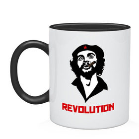 Кружка двухцветная с принтом Che Guevara Revolution в Курске, керамика | объем — 330 мл, диаметр — 80 мм. Цветная ручка и кайма сверху, в некоторых цветах — вся внутренняя часть | че гевара