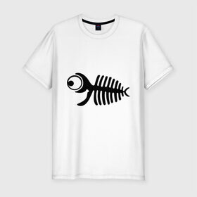 Мужская футболка премиум с принтом Скелет рыбки в Курске, 92% хлопок, 8% лайкра | приталенный силуэт, круглый вырез ворота, длина до линии бедра, короткий рукав | скелет