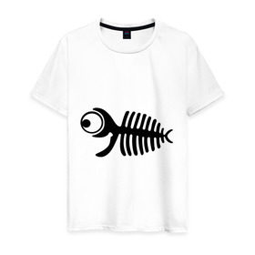 Мужская футболка хлопок с принтом Скелет рыбки в Курске, 100% хлопок | прямой крой, круглый вырез горловины, длина до линии бедер, слегка спущенное плечо. | скелет