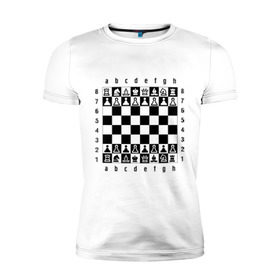 Мужская футболка премиум с принтом Шахматная достка в Курске, 92% хлопок, 8% лайкра | приталенный силуэт, круглый вырез ворота, длина до линии бедра, короткий рукав | Тематика изображения на принте: шахматист | шахматная доска | шахматы