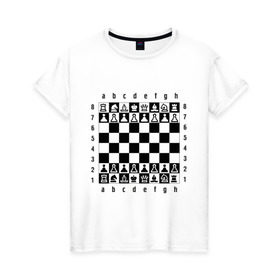 Женская футболка хлопок с принтом Шахматная достка в Курске, 100% хлопок | прямой крой, круглый вырез горловины, длина до линии бедер, слегка спущенное плечо | шахматист | шахматная доска | шахматы