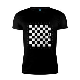 Мужская футболка премиум с принтом Шахматная комбинация 1 в Курске, 92% хлопок, 8% лайкра | приталенный силуэт, круглый вырез ворота, длина до линии бедра, короткий рукав | комбинация | шахматист | шахматная доска | шахматы