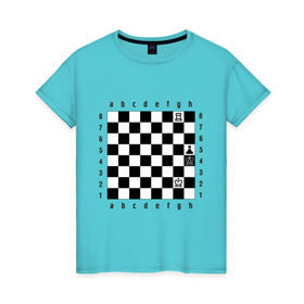 Женская футболка хлопок с принтом Шахматная комбинация 1 в Курске, 100% хлопок | прямой крой, круглый вырез горловины, длина до линии бедер, слегка спущенное плечо | комбинация | шахматист | шахматная доска | шахматы