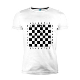 Мужская футболка премиум с принтом Комбинация шах и мат в Курске, 92% хлопок, 8% лайкра | приталенный силуэт, круглый вырез ворота, длина до линии бедра, короткий рукав | Тематика изображения на принте: checkmate | мат | шах | шах и мат | шахматист | шахматная доска | шахматы