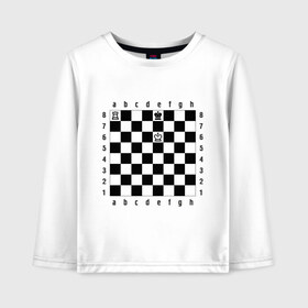 Детский лонгслив хлопок с принтом Комбинация шах и мат в Курске, 100% хлопок | круглый вырез горловины, полуприлегающий силуэт, длина до линии бедер | Тематика изображения на принте: checkmate | мат | шах | шах и мат | шахматист | шахматная доска | шахматы