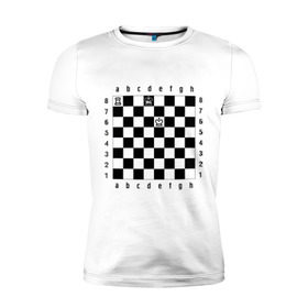 Мужская футболка премиум с принтом Комбинация Шах в Курске, 92% хлопок, 8% лайкра | приталенный силуэт, круглый вырез ворота, длина до линии бедра, короткий рукав | Тематика изображения на принте: checkmate | мат | шах | шах и мат | шахматист | шахматная доска | шахматы