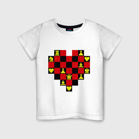 Детская футболка хлопок с принтом Шахматное сердце в Курске, 100% хлопок | круглый вырез горловины, полуприлегающий силуэт, длина до линии бедер | chess | i love chess | сердце | шахматы | я люблю шахматы