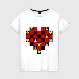 Женская футболка хлопок с принтом Шахматное сердце в Курске, 100% хлопок | прямой крой, круглый вырез горловины, длина до линии бедер, слегка спущенное плечо | chess | i love chess | сердце | шахматы | я люблю шахматы