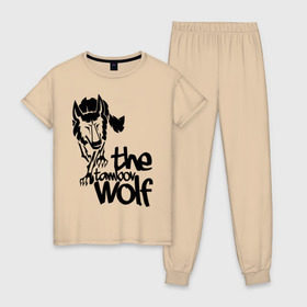 Женская пижама хлопок с принтом тамбовский волк в Курске, 100% хлопок | брюки и футболка прямого кроя, без карманов, на брюках мягкая резинка на поясе и по низу штанин | wolf | волк | животные