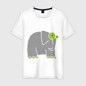 Мужская футболка хлопок с принтом Веселый слоник в Курске, 100% хлопок | прямой крой, круглый вырез горловины, длина до линии бедер, слегка спущенное плечо. | слон